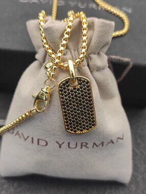 David Yurman yellow gold full diamond black diamond brand necklace.
